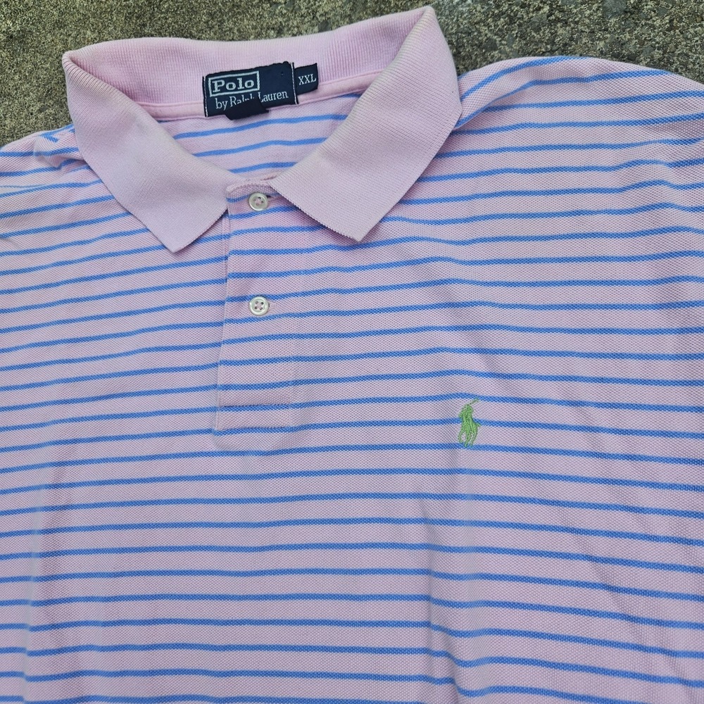 Polo Ralph Lauren Performance Shirt Men Size XXL Pink Blue Striped Cotton Button